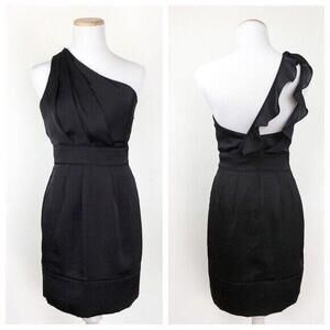 BCBGeneration Women’s Size 0 Black Satin One Shoulder Ruffle Back Cocktail Dress
